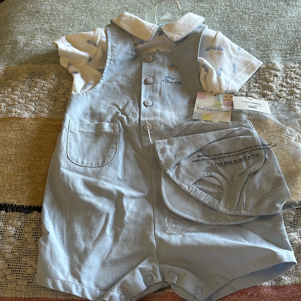 Pale blue 2 pc garment with hat for an 18 mo old baby boy